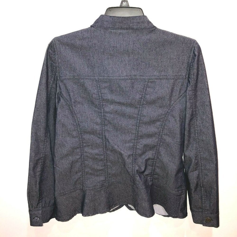 Nina Leonard Womens Small Dark Wash Long Sleeve Button Front Denim Jean Jacket - Picture 7 of 10
